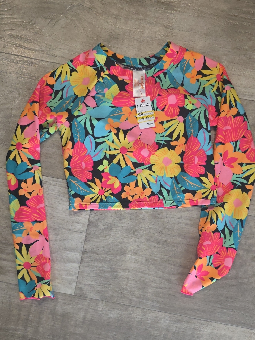 Long Sleeve Floral Crop Top - Multicolor